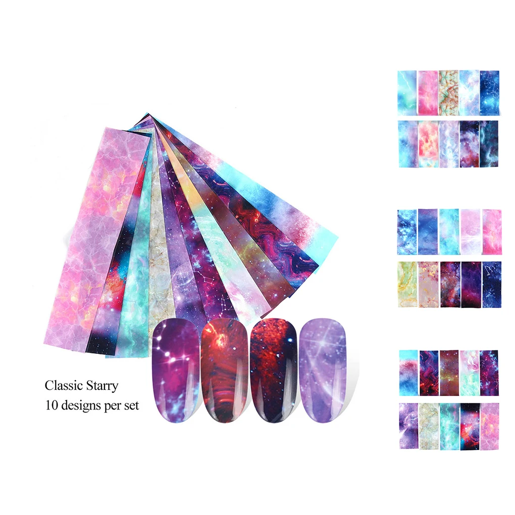 10 шт. Фольга для дизайна ногтей с градиентом звездного неба переводные наклейки