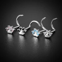 1pc 20g animal paw nose rings studs surgical steel screw nose nostril piercings cz inlaid piercing jewelry for women men girl
