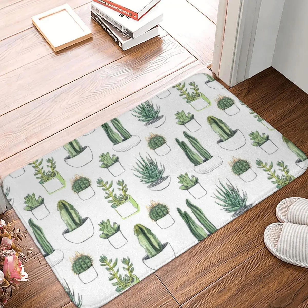 

Watercolour Cacti Succulents Doormat Carpet Mat Rug Polyester Anti-slip Floor Decor Bath Bathroom Kitchen Living Room 40x60