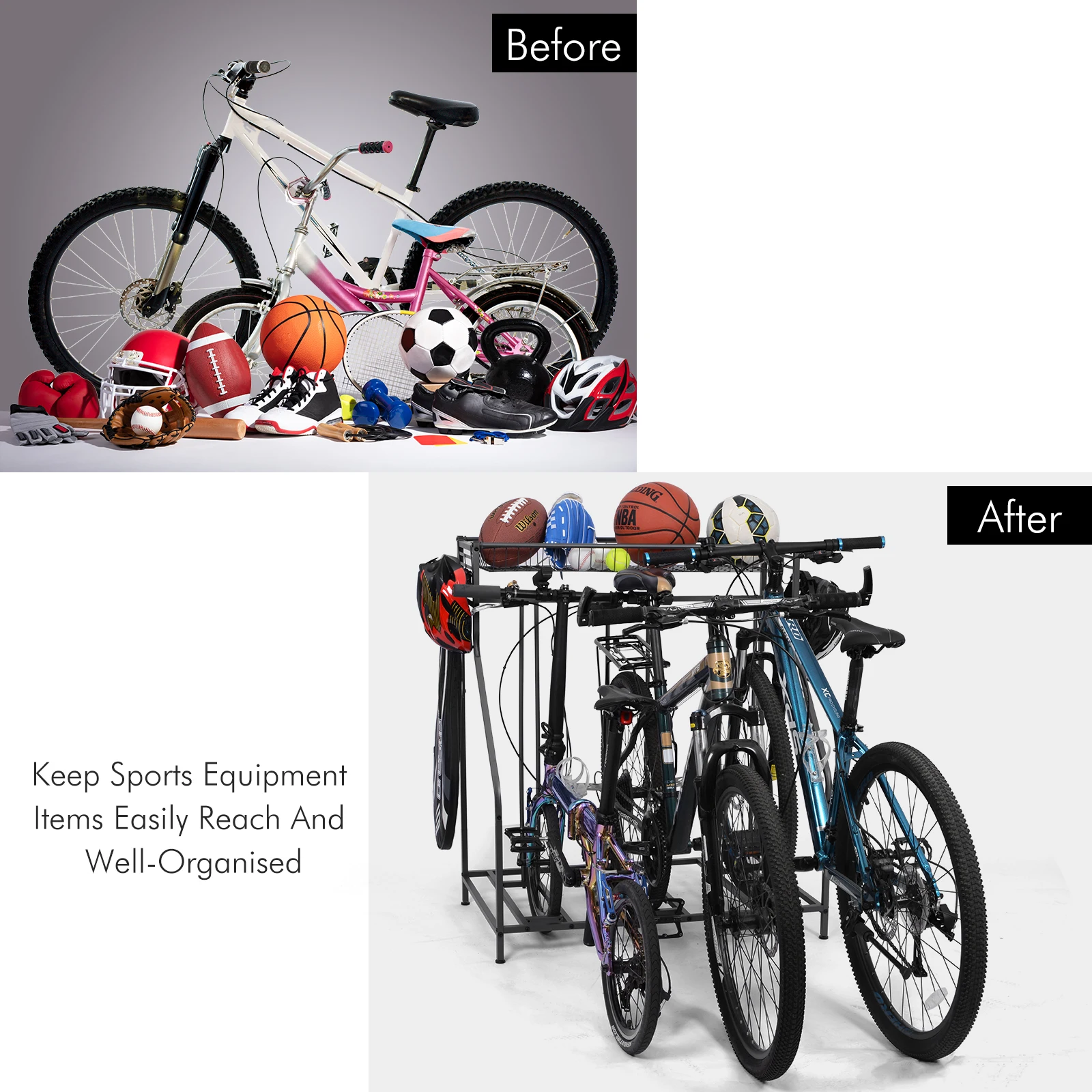 

Bike Bicycle Stand Holder Mountain Bike Floor Parking Stands Storage Rack with Sports Equipment Sports Stuffs Organizer