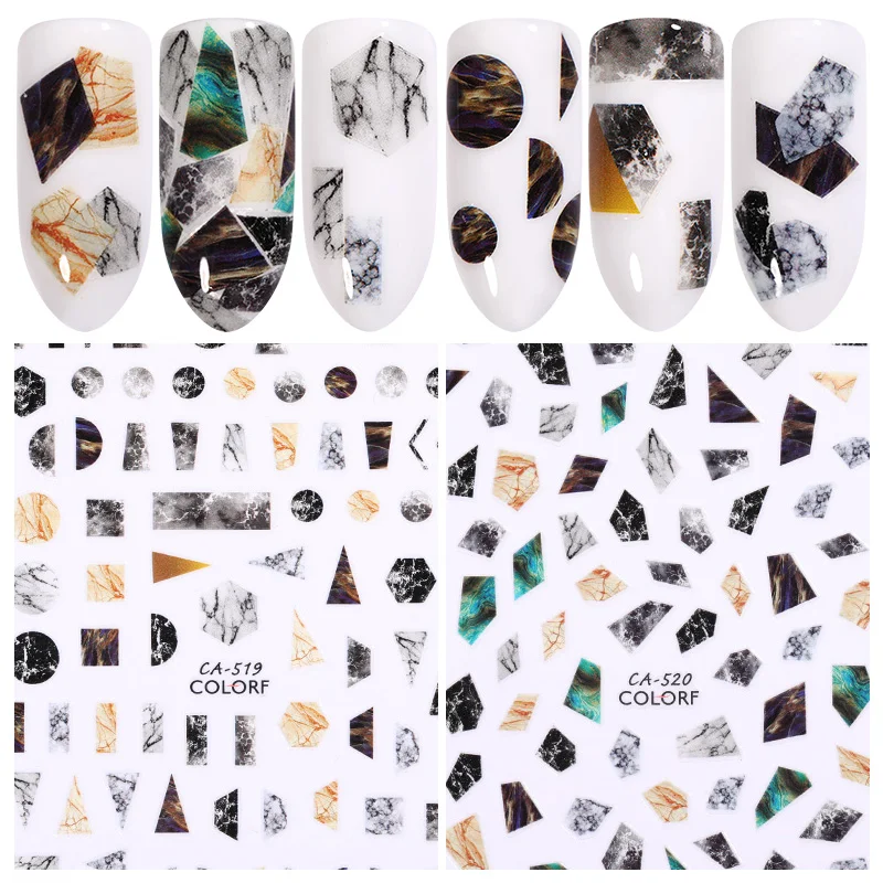 1 лист наклейки для ногтей мраморный узор геометрическая форма смешанный клейкий