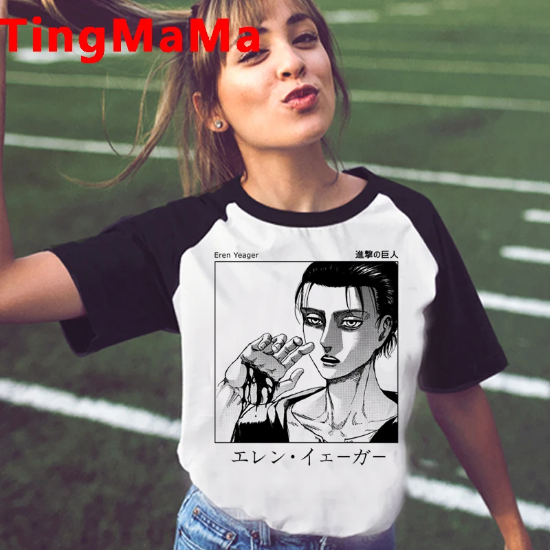 Новинка футболки с японским аниме атака на Титанов женская футболка Kawaii