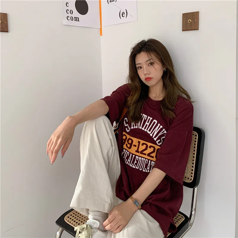 

European And American Short-sleeved T-shirt Women's Trendy Korean Lazy Style 2021 Summer Popular Loose Letters Half-sleeved Top