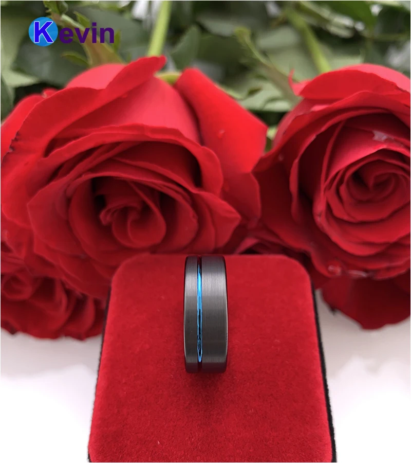 Обручальное кольцо для мужчин и женщин вольфрамовое удобное обручальное с синим