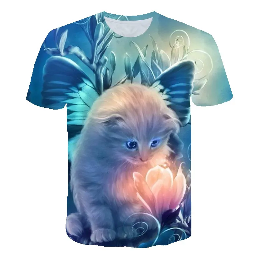 

Pet Cat 3D Printing Oversized T-Shirt Summer Baby Clothing Round Neck Casual Girl Tops 2021 New Pullover Short Sleeve 4T-14T