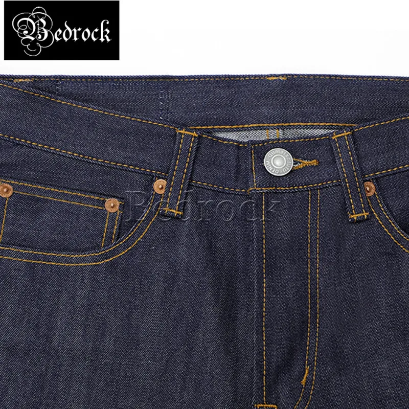 unwashed selvedge harajuku retro original color trousers pure cattle jeans straight loose red line denim jeans for men