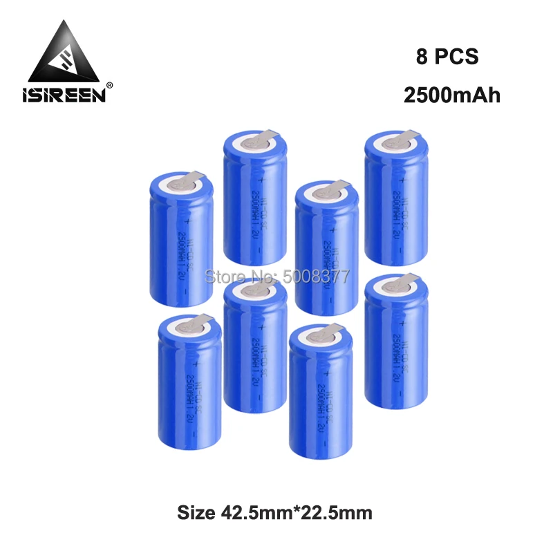 Аккумуляторы Ni-CD подсекции SC емкостью 2500 мАч 1,2 В для электронных игрушек, светодиодных фонарей и других устройств с возможностью зарядки.