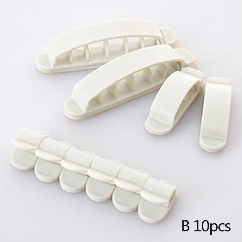 B 10PCS Самоклеящаяся портативная настенная стойка для хранения шнура, липкие крючки, 2 шт. Многофункциональная вешалка для дома и офиса - Цвет: B 10PCS
