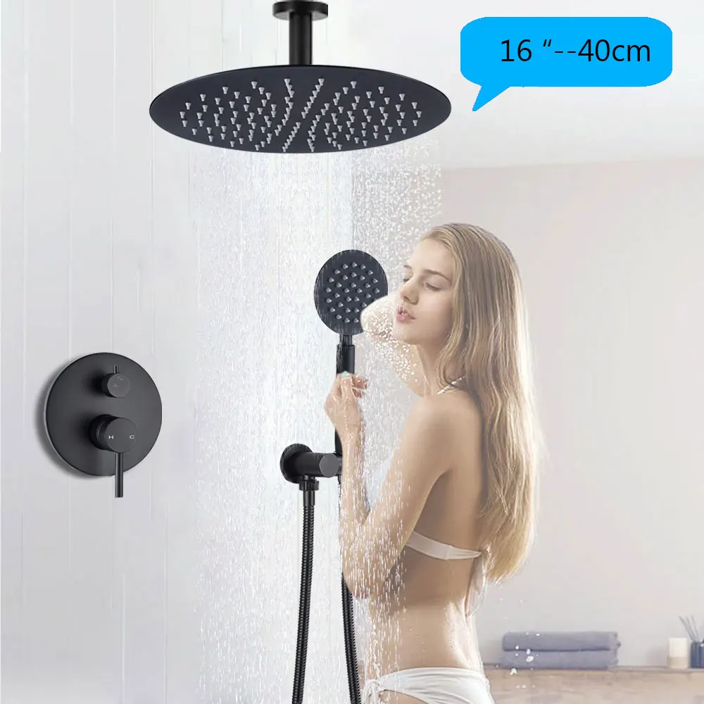 16inch Ceiling Mount Черный потолочный смеситель для душа набор в стене Скрытая Душевая система смеситель для душа и ванной кран из нержавеющей стали - Цвет: 16inch Ceiling Mount