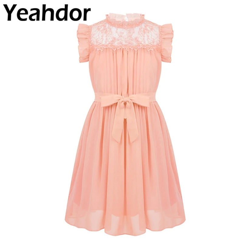 Детское шифоновое платье принцессы для девочек без рукавов с рюшами оборкой