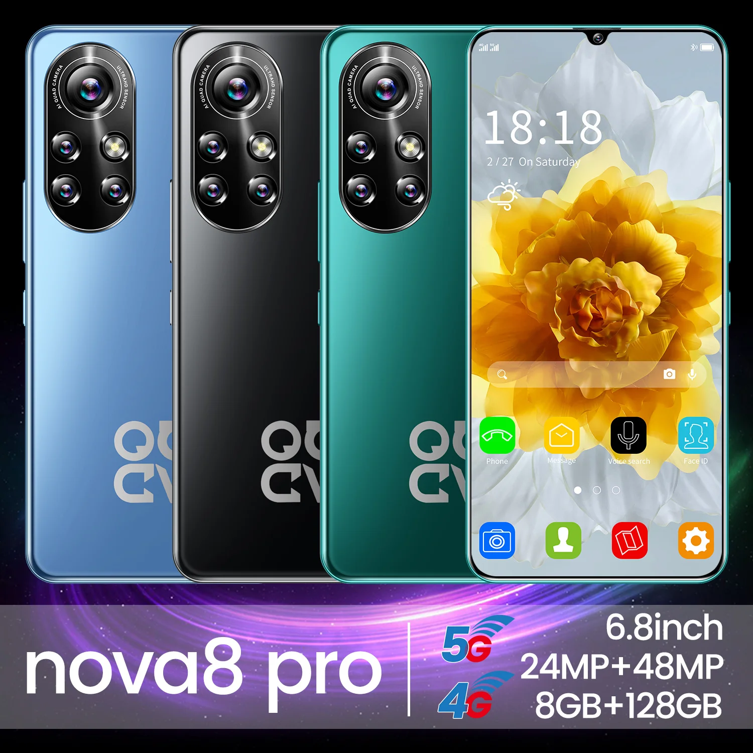 

Global Version Smartphone Nova 8 Pro 16GB+512GB Camera 6.8 Inch Full Screen Smart Phone Cell Phone Google Store freeshipping