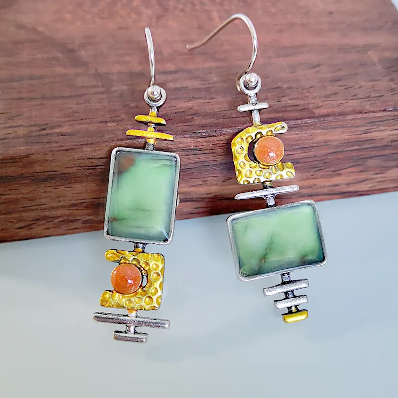 D322 earrings Индийские племенные персональные натуральные Висячие висячие серьги с полимерным камнем Boho Этнические Винтажные висячие серьги для женщин N5E680 - Окраска металла: D322 earrings