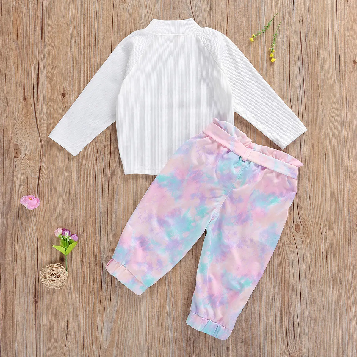 

Toddler Baby Girl Fall Outfits, Long Sleeve Solid Color Turtleneck Sweater + Tie Dye Pants 2Pcs Clothes Set