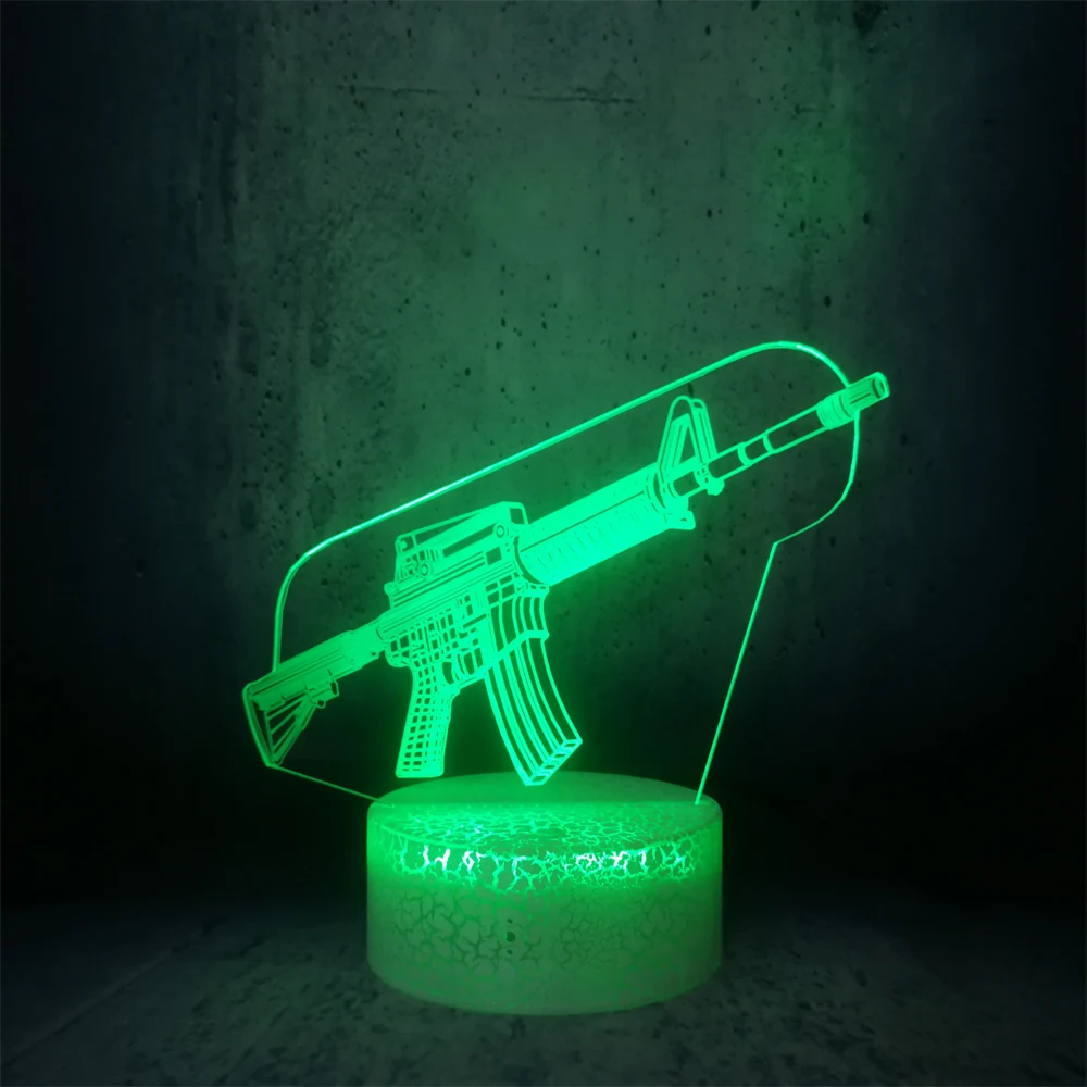 Длинный Пистолет форма ночник 7 цветов Изменение белый трещина база мальчиков