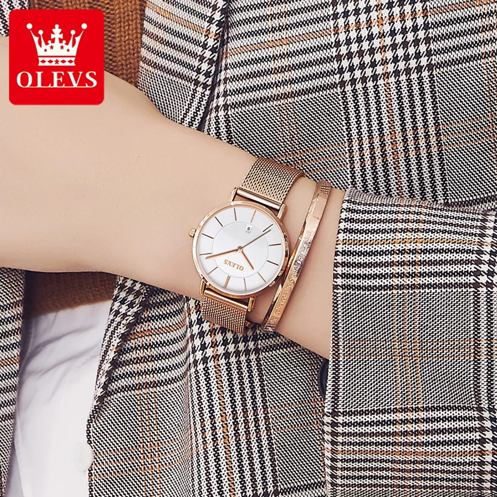 

OLEVS New Rose Gold White Women Watch Casual Quartz Watches Ladies Top Brand Female Wrist Watch Girl Clock Simple Design