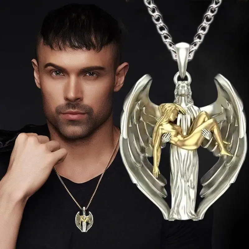 панк Мужское ожерелье мифология Благословение Ретро кулон Archangel с крыльями