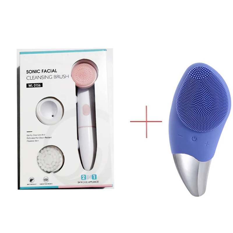 

2 in 1 Electric Facial Cleansing Brush Silicone Rotating Facial Cleansing Brush Sonic Vibration Cleaner Deeply Cleans Keratin