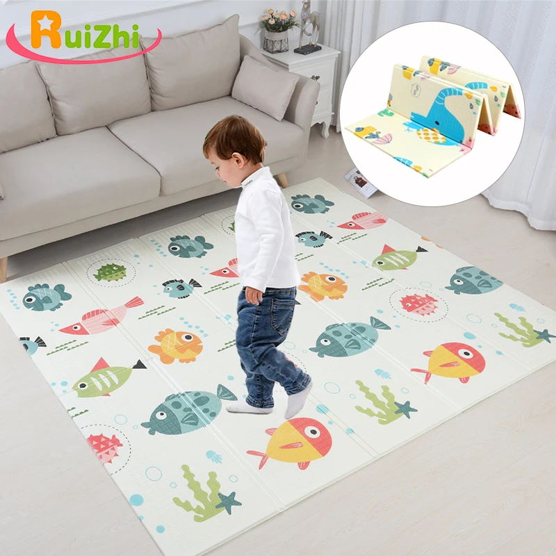 Ruizhi, 200x180 см, детский двусторонний игровой коврик, 1 см, толстый, детский, мультяшный, животные, складной, противоскользящий, игровой коврик, детский коврик, RZ1161