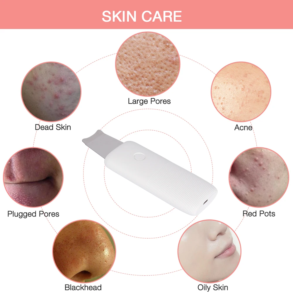 Rechargeable Ultrasonic Face Skin Scrubber Facial Cleaner Peeling Vibration Blackhead Removal Exfoliating Pore Tools | Красота и
