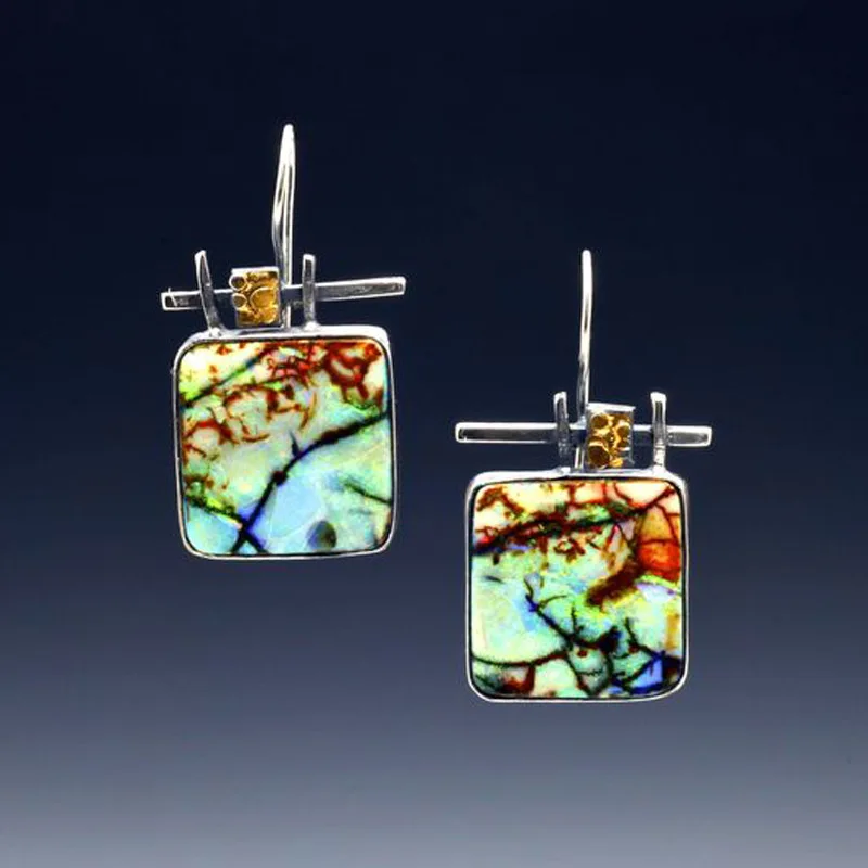 Earring D293 Boho Этнические каучук зеленого цвета Камень Висячие серьги для женщин Индийский Племенной Винтаж Серьги pendientes mujer moda Z4E680 - Окраска металла: Earring D293