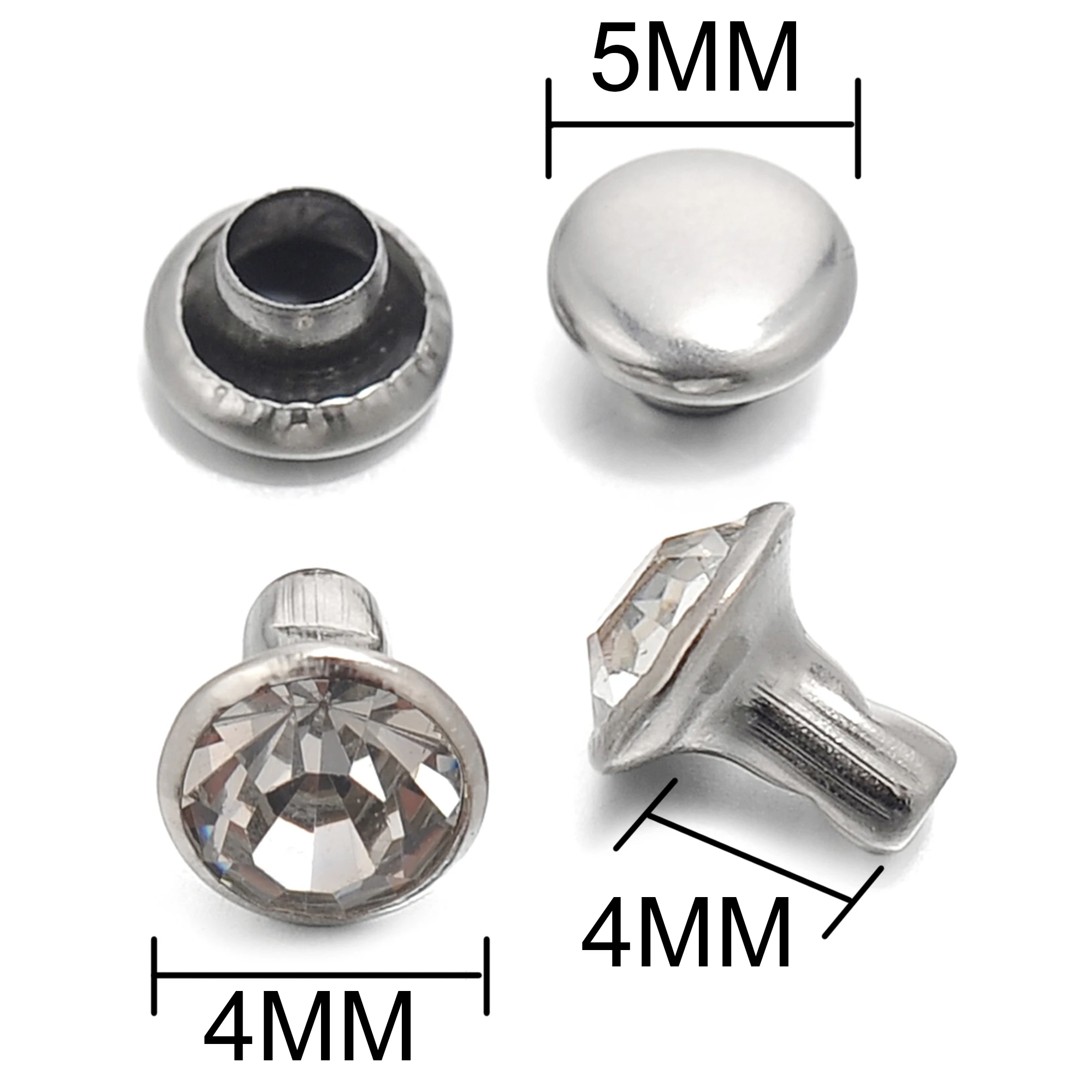 100 наборов 4 мм CZ Кристальные заклепки стразы серебристого цвета цветные для