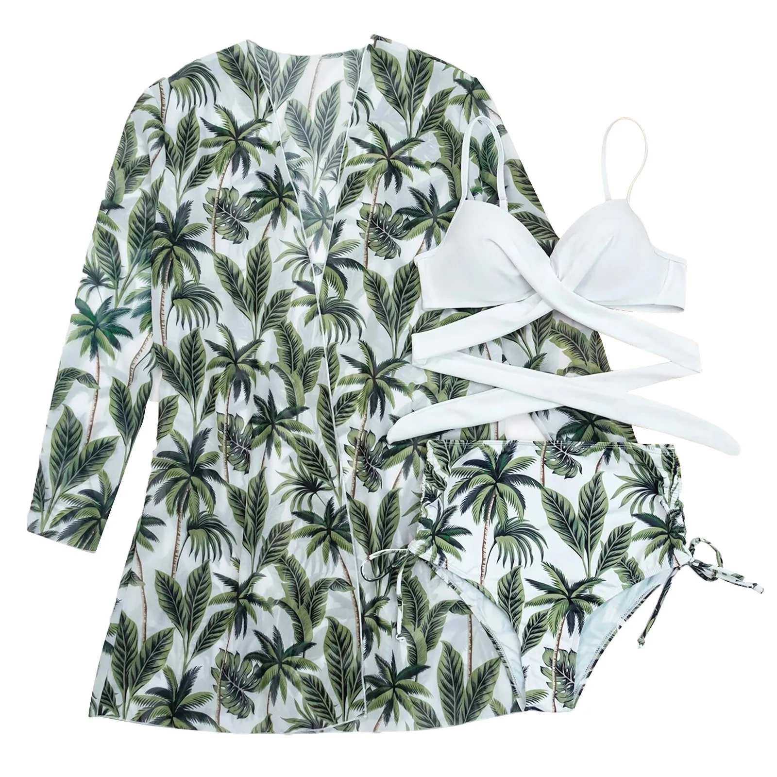 

High Quality Print 3pc Bikinis High Waist Bikini Hot Sale Padded Bra Hollow Out Sexy Swimsuit Female Swimwear Women Bathing Suit