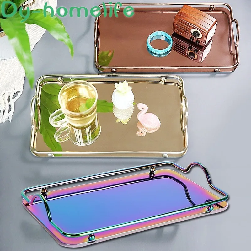 

Stainless Steel Tray Nordic Style Colorful Metal Storage Tray Water Set Tea Set Jewelry Storage Tray Household Storage Supplies