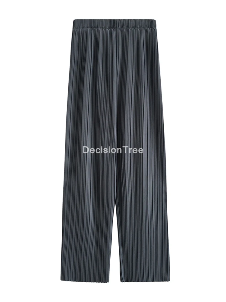 

2021 high waist soft comfort women pants casual pleated pants women ice silk full length long trousers female chiffon streetwear