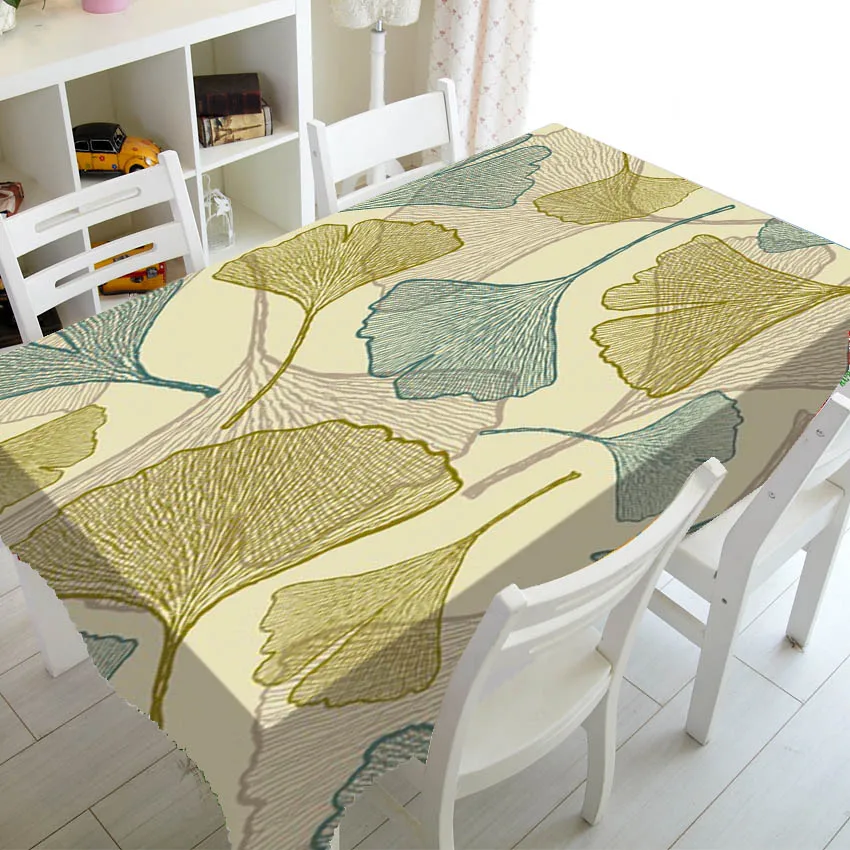 

Retro Ginkgo Plant Leaf Pattern Table Cloth Cover for Home Decor Shabby Botanical Art Rectangle Square Tablecloth Dining Gift