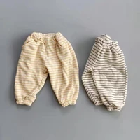 2022 winter new baby striped casual pants plus velvet thicken clothes infant boy warm pants cotton baby girl harem pants