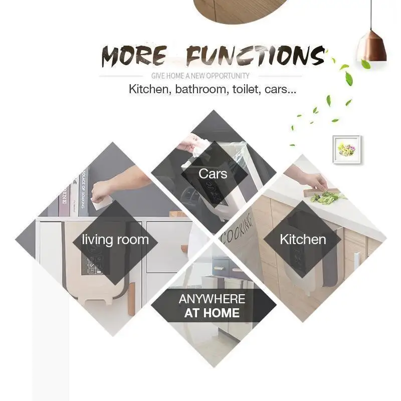 

Wall Mounted Folding Waste Bin Kitchen Cabinet Door Hanging Trash Bin Garbage Car Trash Can Wall Mounted Foldable Cleaning