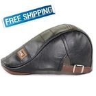 Кепка газетчика из искусственной кожи мужская, плоская шапка с козырьком утконоса, теплая Ретро винтажная шапка-Гэтсби, Осень-зима