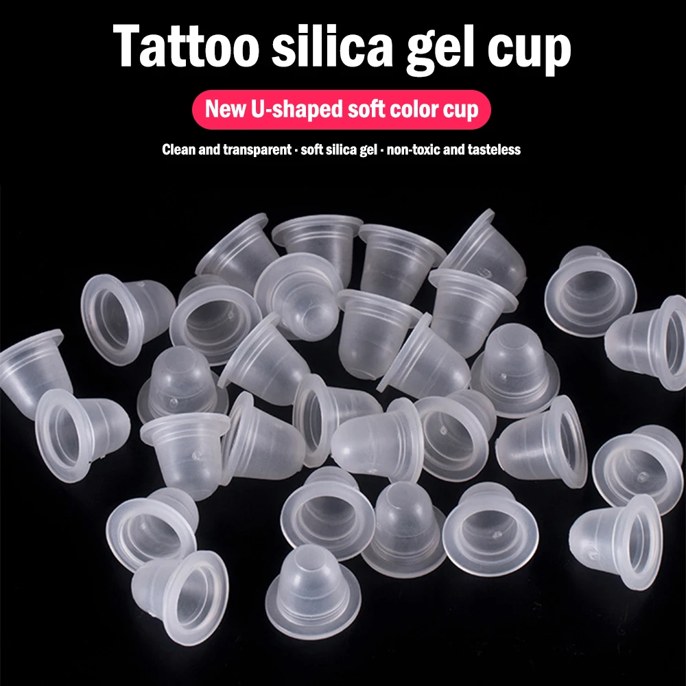 

100Pcs Disposable Tattoo Ink Cup Small&Big Size Silicone Permanent Tattoo Makeup Eyebrow Makeup Pigment Container Caps