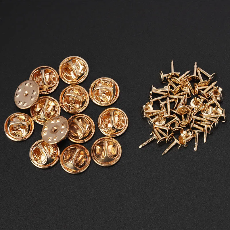 KC Gold Set 50Sets/lot Gold Rhodium Copper Nail Tie Tack Lapel Pin Back Clutch Scatter Butterfly Clasp Squeeze Badge Holder DIY Jewelry - Цвет: KC Gold Set
