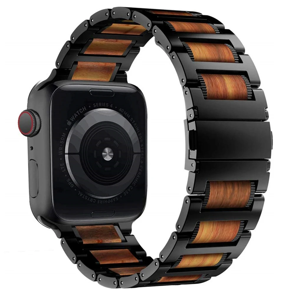Браслет из нержавеющей стали для apple watch series 5 браслет натурального сандалового