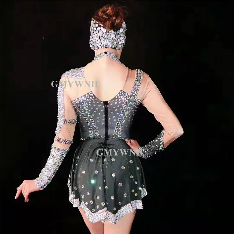 A03 Бальные танцы Танцевальный сценический костюм вечерние носит Стразы женское платье цельная мини-юбка цветная одежда со стразами на день ... от AliExpress RU&CIS NEW