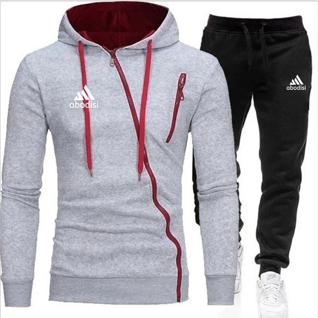 

2020 spring and autumn brand fashion men's sportswear two-piece striped men's hooded top street sweatpants sportswear