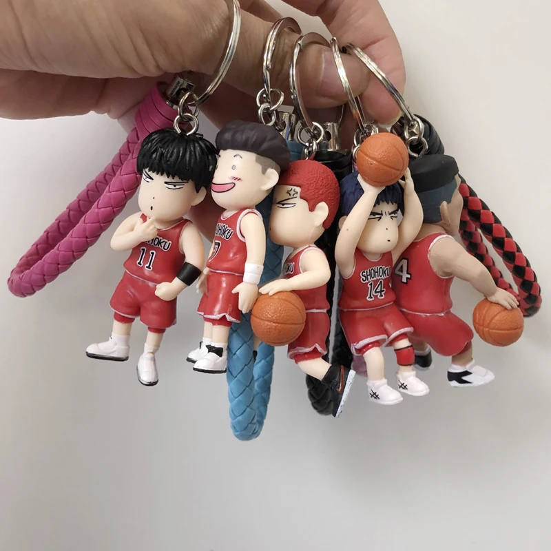 5 Styles Anime Slam Dunk Figure Pendant Leather Keychain Sakuragi Hanamichi Kaede Rukawa Miyagi Mitsui Akagi PVC Model Toy Gifts images - 6