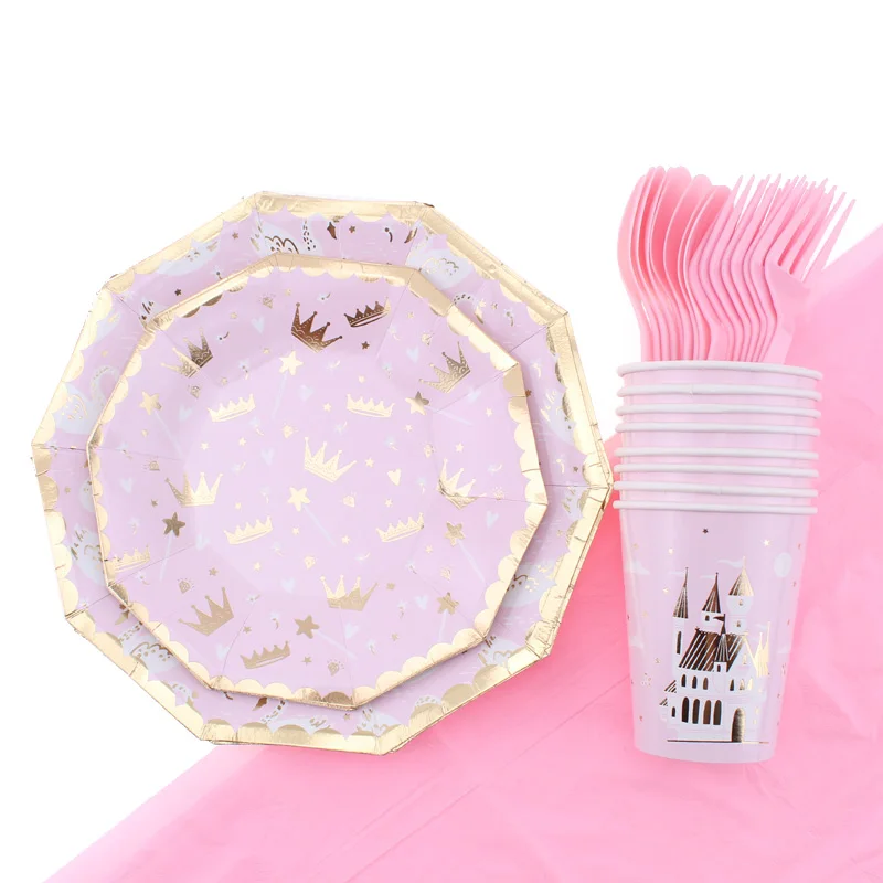 

Одноразовая посуда на день рождения, розовая тарелка, чашка, салфетка для воздушных шаров, украшение для дня рождения, Детские принадлежнос...