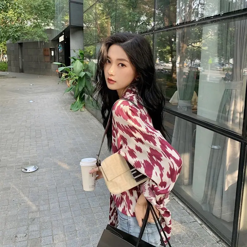 

Women Blouses Fashion Spring Summer Chiffon Blouses Shirt Lady Casual Long Sleeve Printing Women's Casual Loose Tops