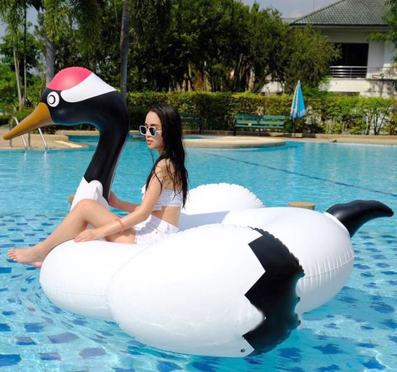 

190cm Inflatable Crowned Crane Pool Float Giant White Swan Mattress Swimming Circle Party Water Floating Island Buoy Beach Bed