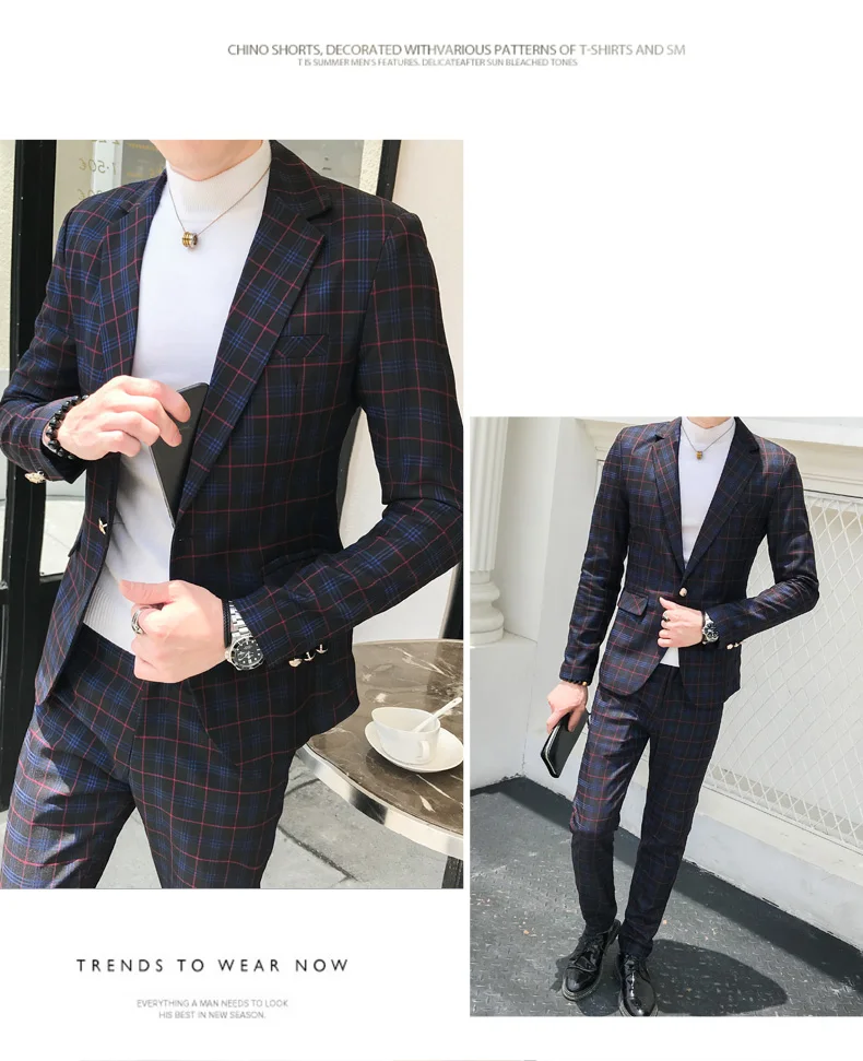 Мужской Клетчатый костюм, костюм до лодыжки, Homme Mariage Cofee, в синюю полоску, в клетку, элегантный Trajes De Hombre Novio, клетчатый костюм для мужчин