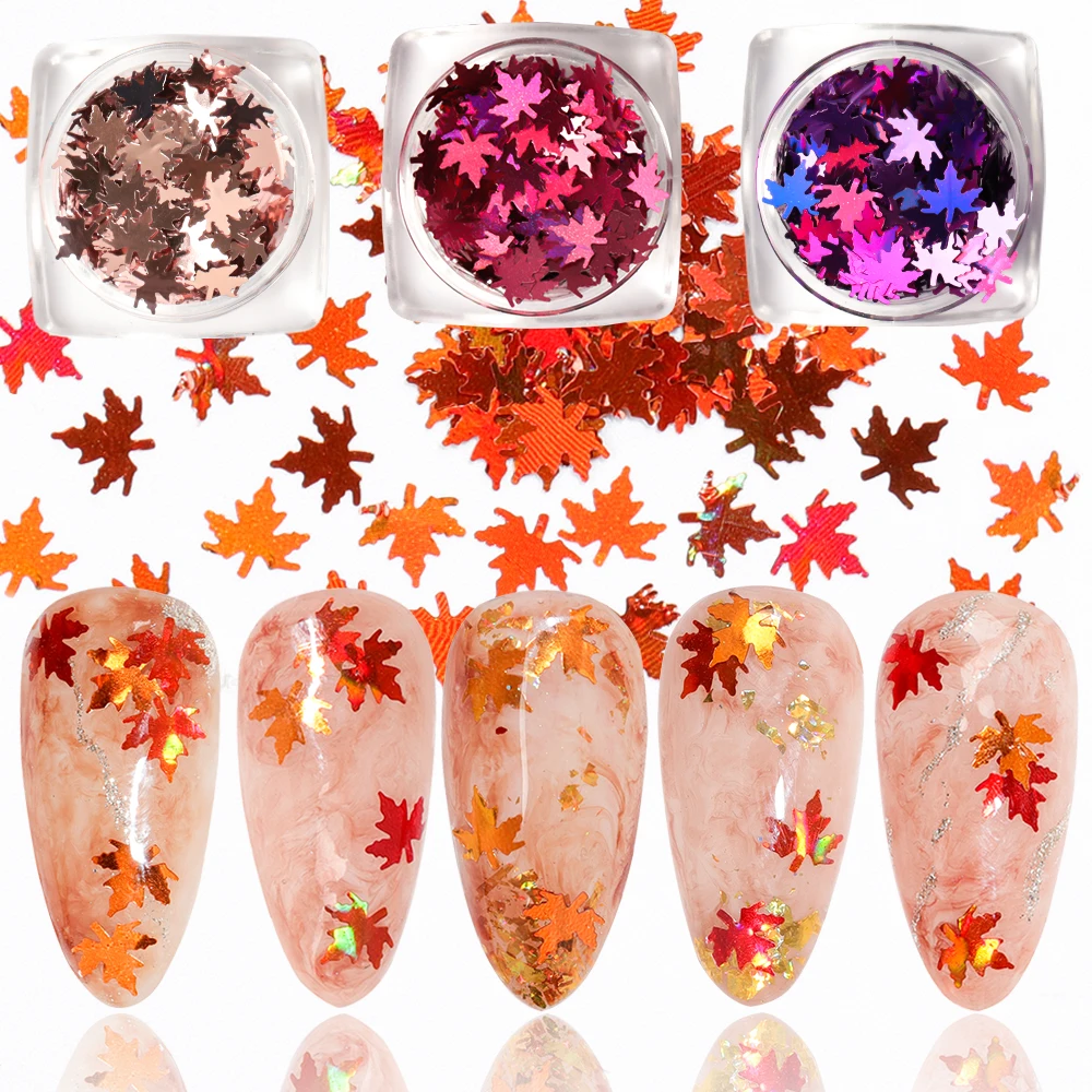 1 коробка голографические блестки в виде кленовых листьев для ногтей пайетки