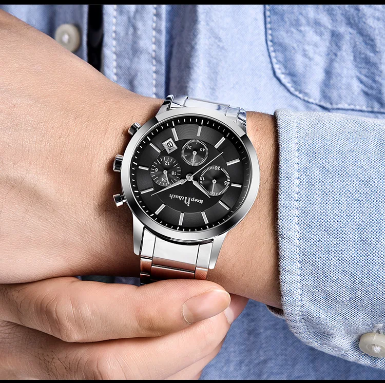 Часы наручные мужские кварцевые с хронографом модные водонепроницаемые в стиле