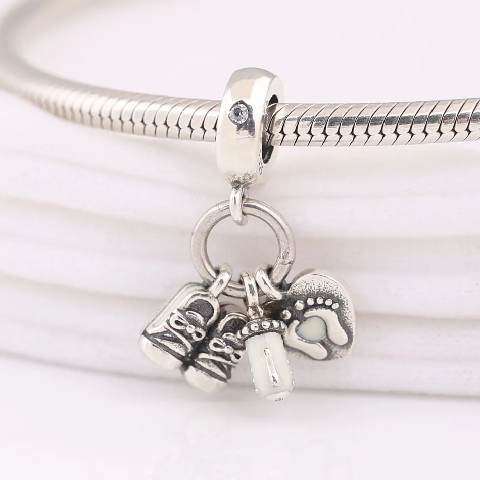 

S925 Silver DIY Jewelry My Little Baby Boots Heart Dangle Charm fit Lady Bracelet Bangle