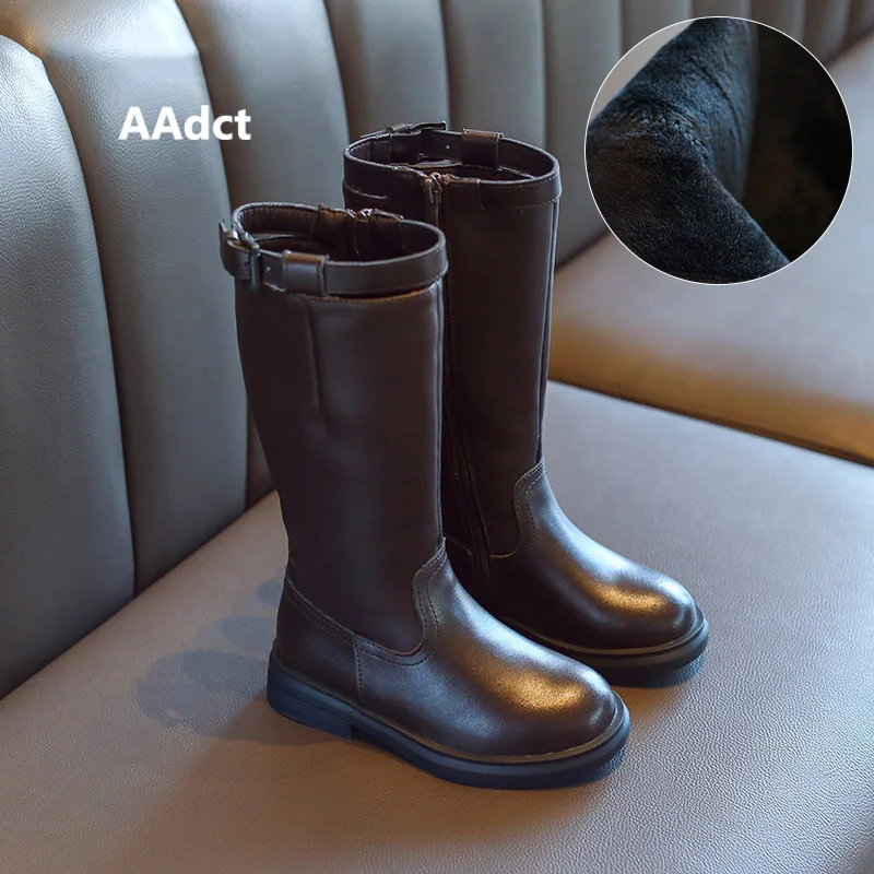 Brown cotton AAdct г.; высокие сапоги для девочек; брендовые модные ботинки для маленьких детей; новая зимняя хлопковая теплая детская обувь принцессы - Цвет: Brown cotton