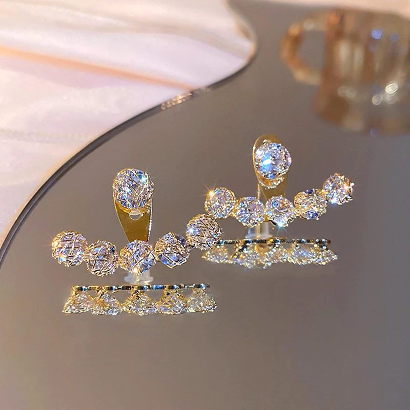 

Trendy Design 14K Real Gold Round Shape Crystal Stud Earrings for Women Temperament Jewelry S925 Silver Needle Shiny AAA Zircon