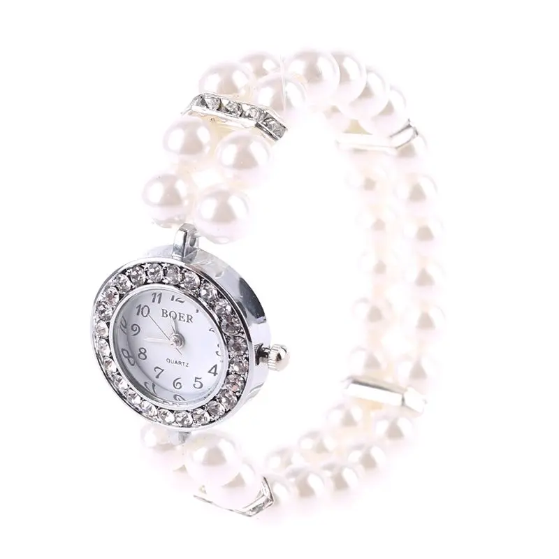 

Women Watch Simulated Pearl Rhinestone Luxury Fashion Elegant Wrist Band Bracelet Jewelry Gifts Lady Elastic Universal Charms