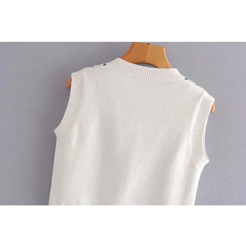 

Fashion Diamond Plaid V-neck Women's Sweater Sleeveless Vest Vintage Loose Layered Vest Chic Female Tops