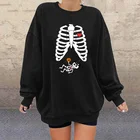 Женские свитшоты с забавным принтом Черепа скелета тыквы на Хэллоуин, пуловеры в стиле Харадзюку с круглым вырезом, Женский свитшот на осень и зиму Y2k